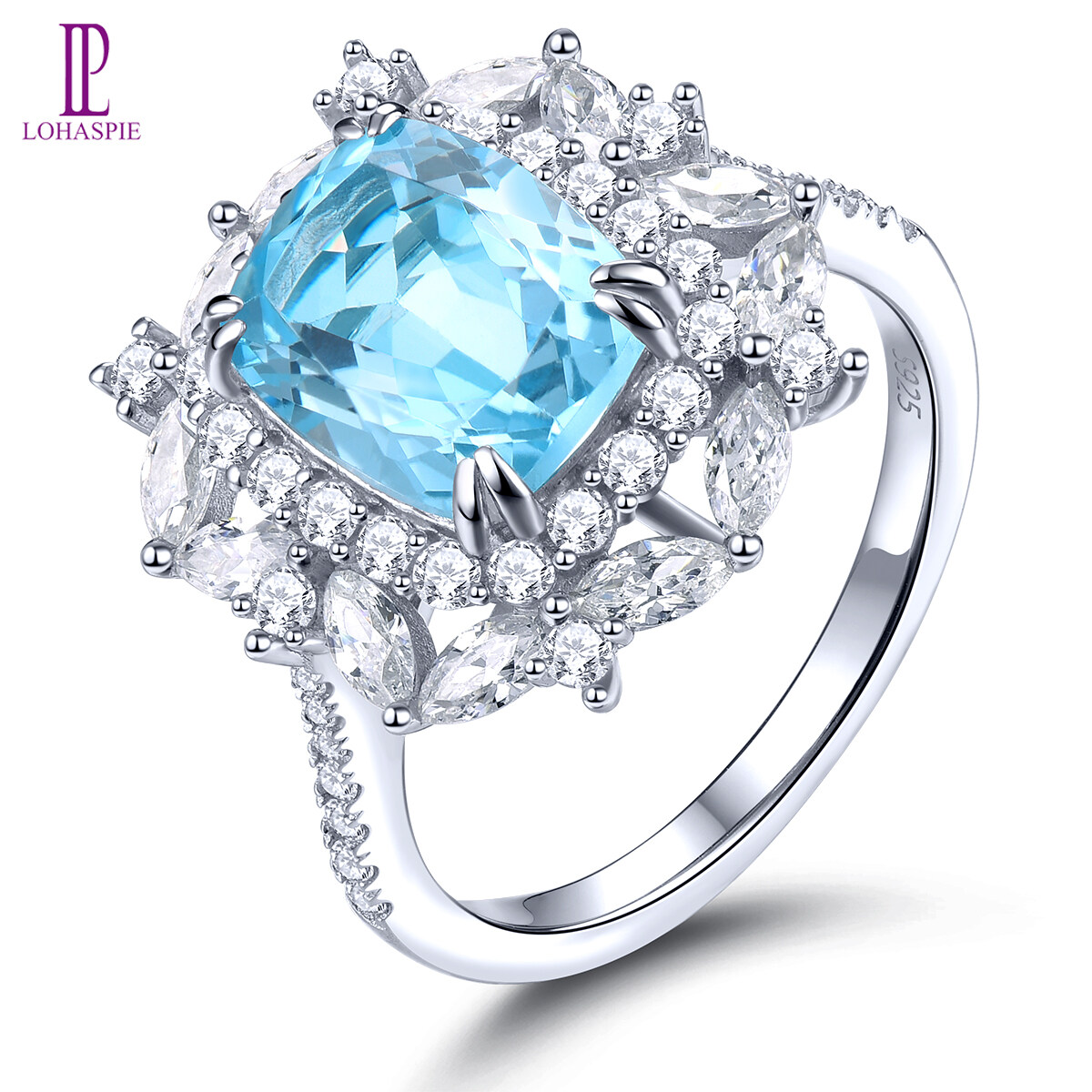 4.3 Carats Ring Silver 925 Original Natural Sky Blue Topaz Light Blue Gemstone Topaz Ring For Lady Jewelry Anniversary Gift