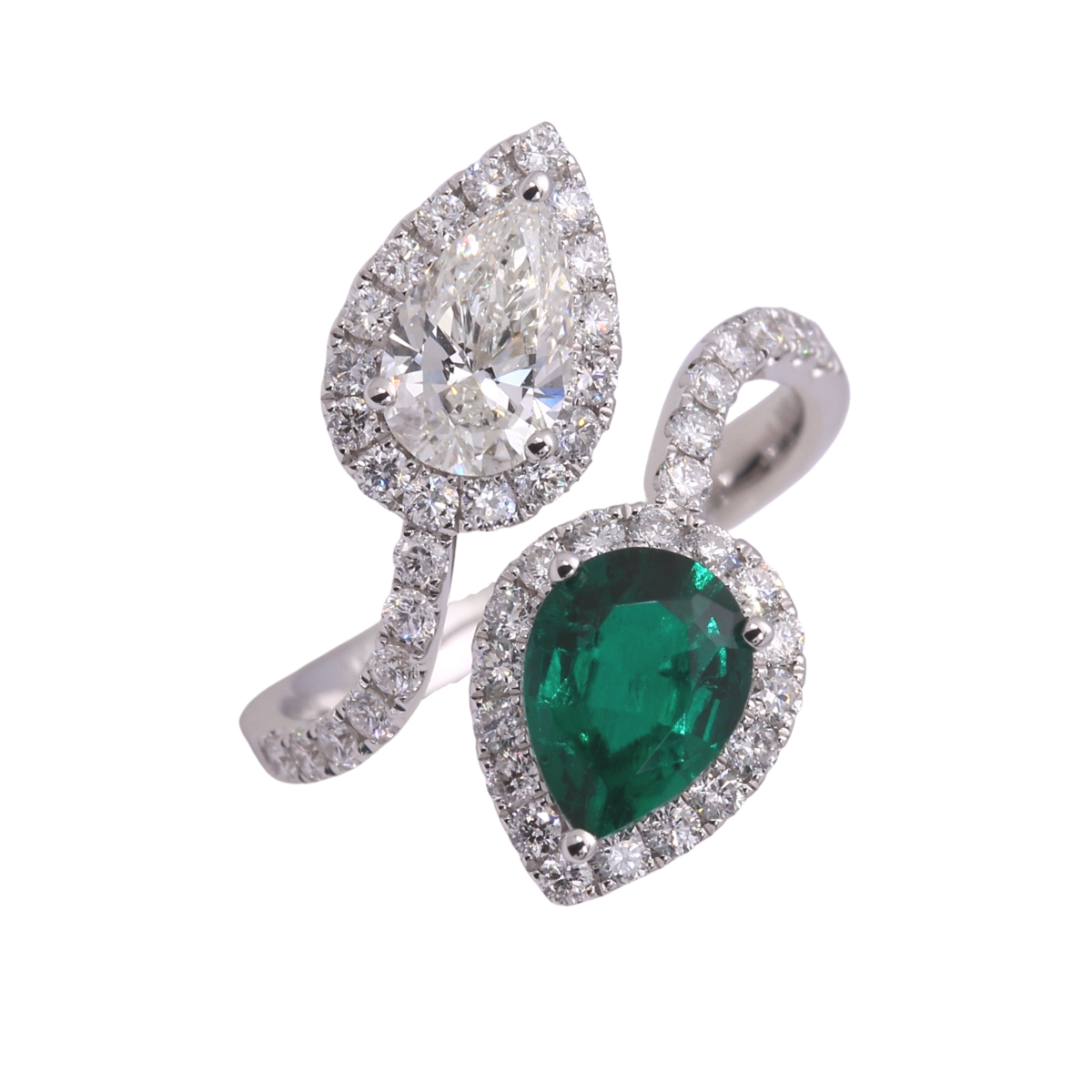 TAKA Jewellery Pear Shape Lab Grown Emerald and Diamond Ring 10K
