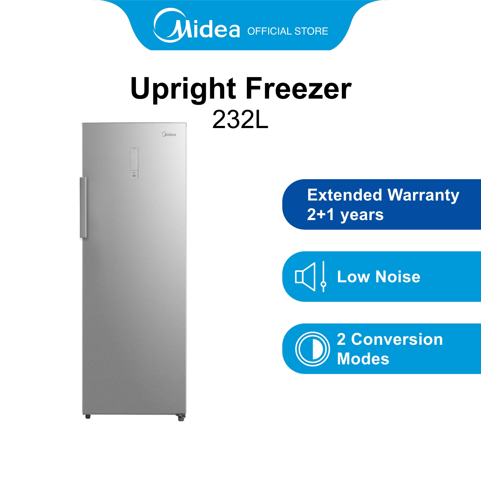 [Bulky] Midea MCF232 Silver Upright Freezer, 232L, Energy Rating A+